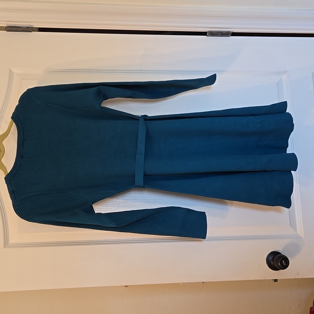Caracilia Teal Long Sleeve Ribbed Sweater Dress Size L - Picture 3 of 10